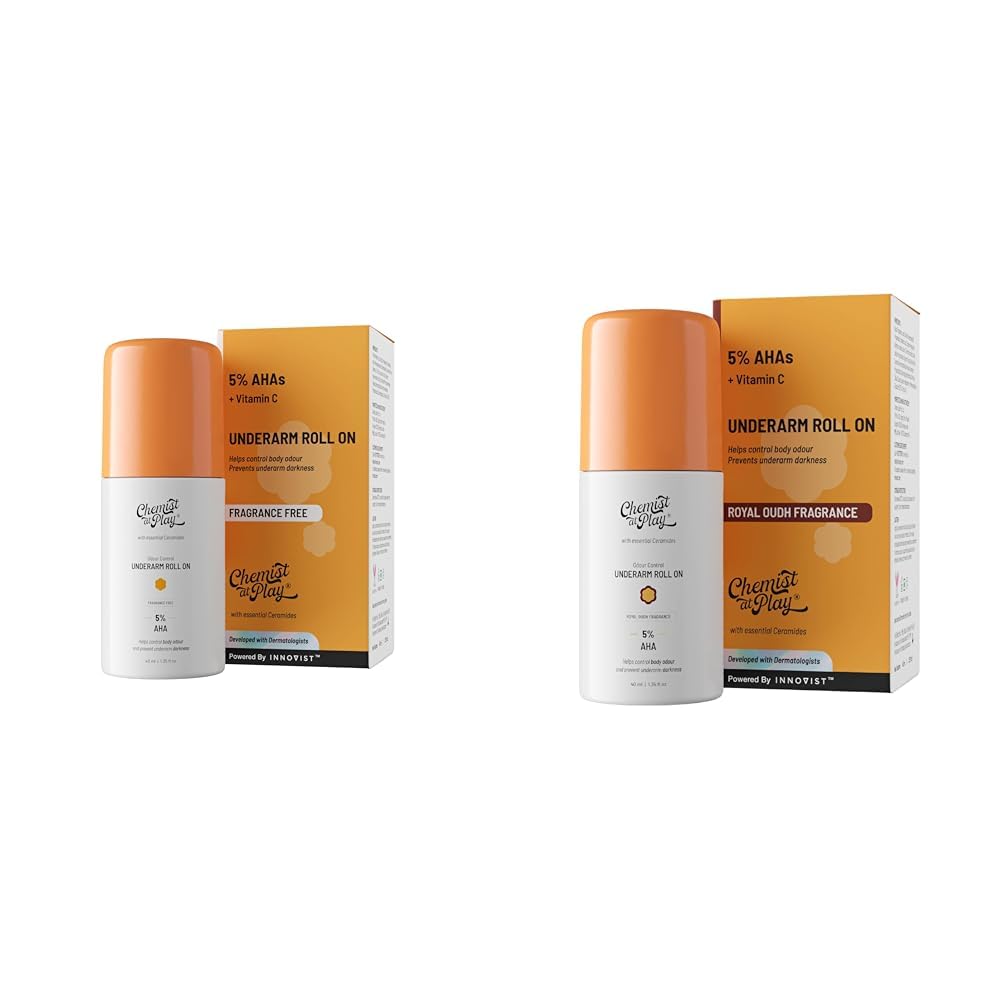 Chemist At Play UnderArm Roll-On with 5% AHA, Lactic Acid & 1% Mandelic Acid Vegan | SLS Free | 40ml UnderArm Roll-On Deodorant with 5% AHA, Lactic Acid & 1% Mandelic Acid Vegan...