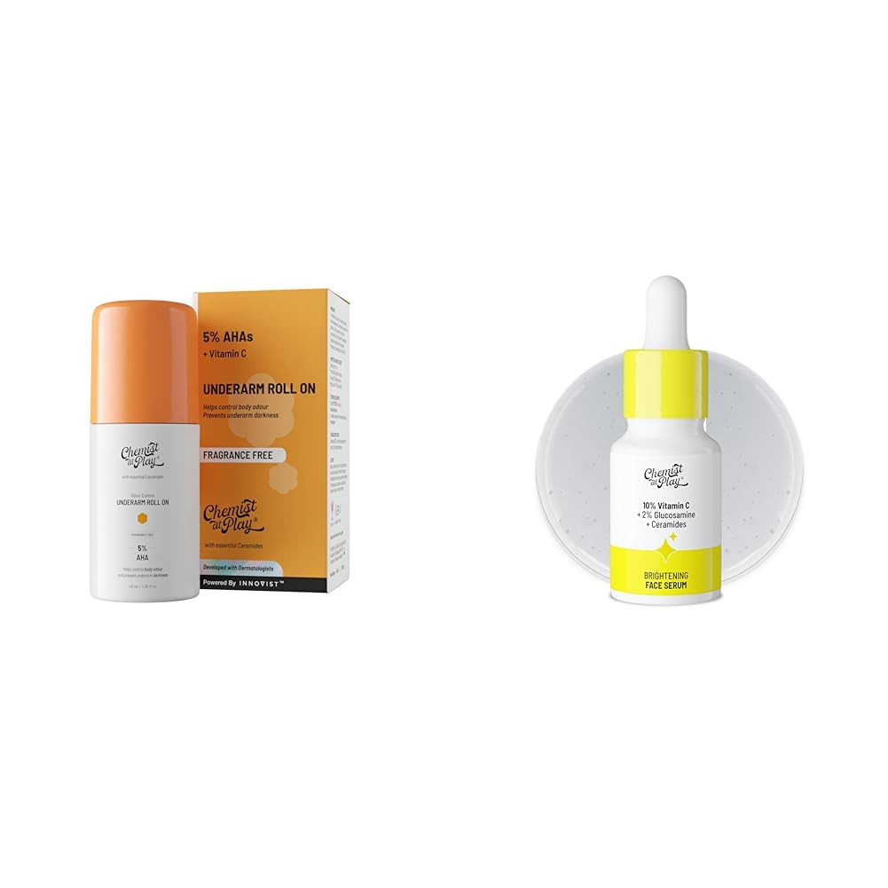 Chemist At Play UnderArm Roll-On with 5% AHA, Lactic Acid & 1% Mandelic Acid Vegan | SLS Free | 40mlVitamin C serum 10ml