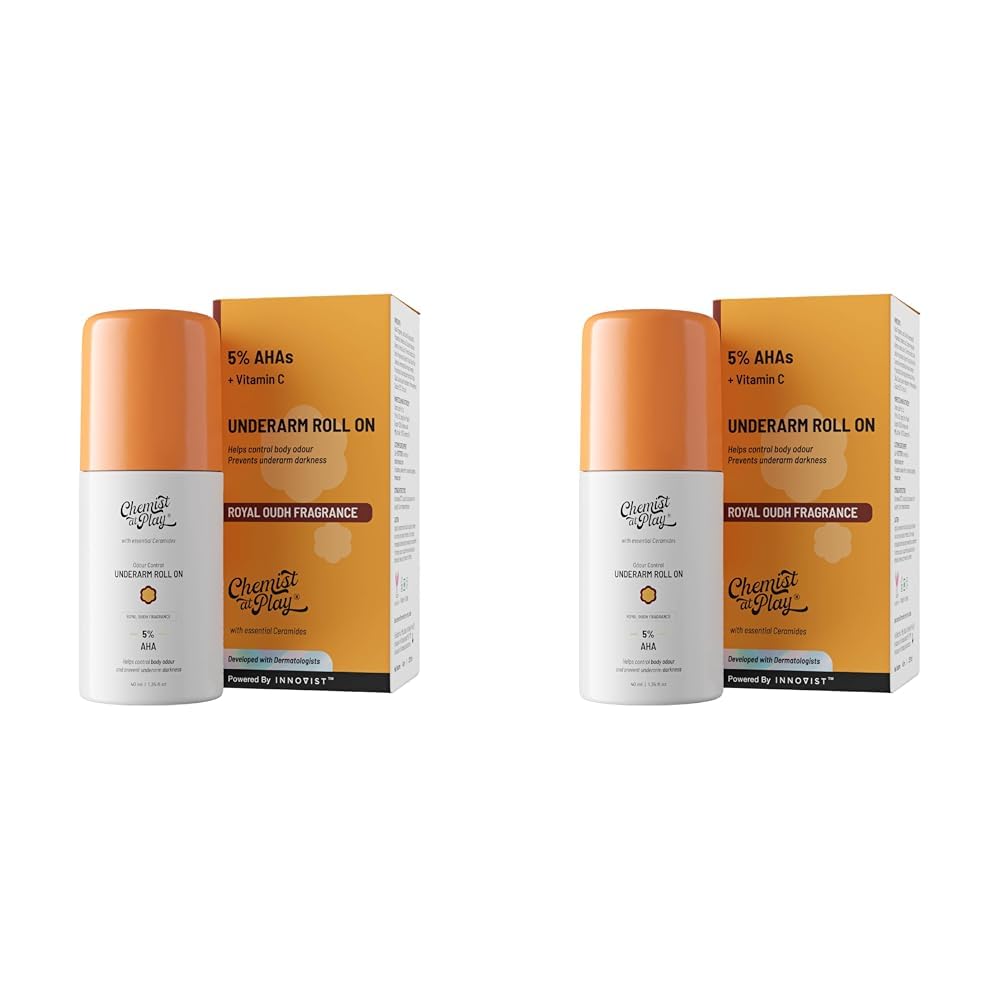 Chemist at Play UnderArm Roll-On with 5% AHA, Lactic Acid & 1% Mandelic Acid | Prevents Body Odour, Brightens Skin & Exfoliates Underarm | For Sensitive Skin | Royal Oudh...