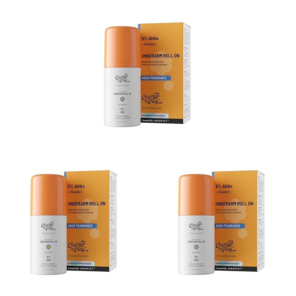 Chemist at Play UnderArm Roll-On with 5% AHA, Lactic Acid & 1% Mandelic Acid | Prevents Body Odour, Brightens Skin & Exfoliates Underarm | For Sensitive Skin | Aqua Fragrance |...