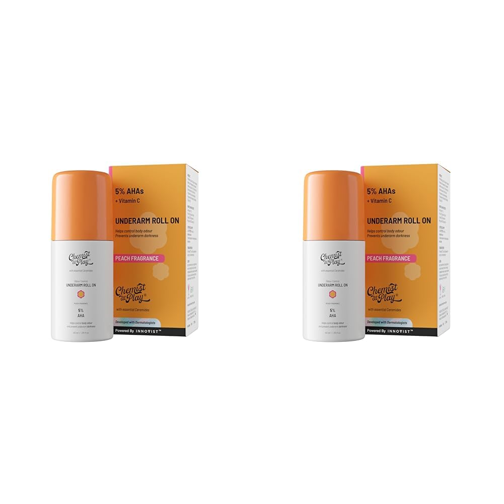 Chemist at Play UnderArm Roll-On with 5% AHA, Lactic Acid & 1% Mandelic Acid | Prevents Body Odour, Brightens Skin & Exfoliates Underarm | For Sensitive Skin | Peach Fragrance |...