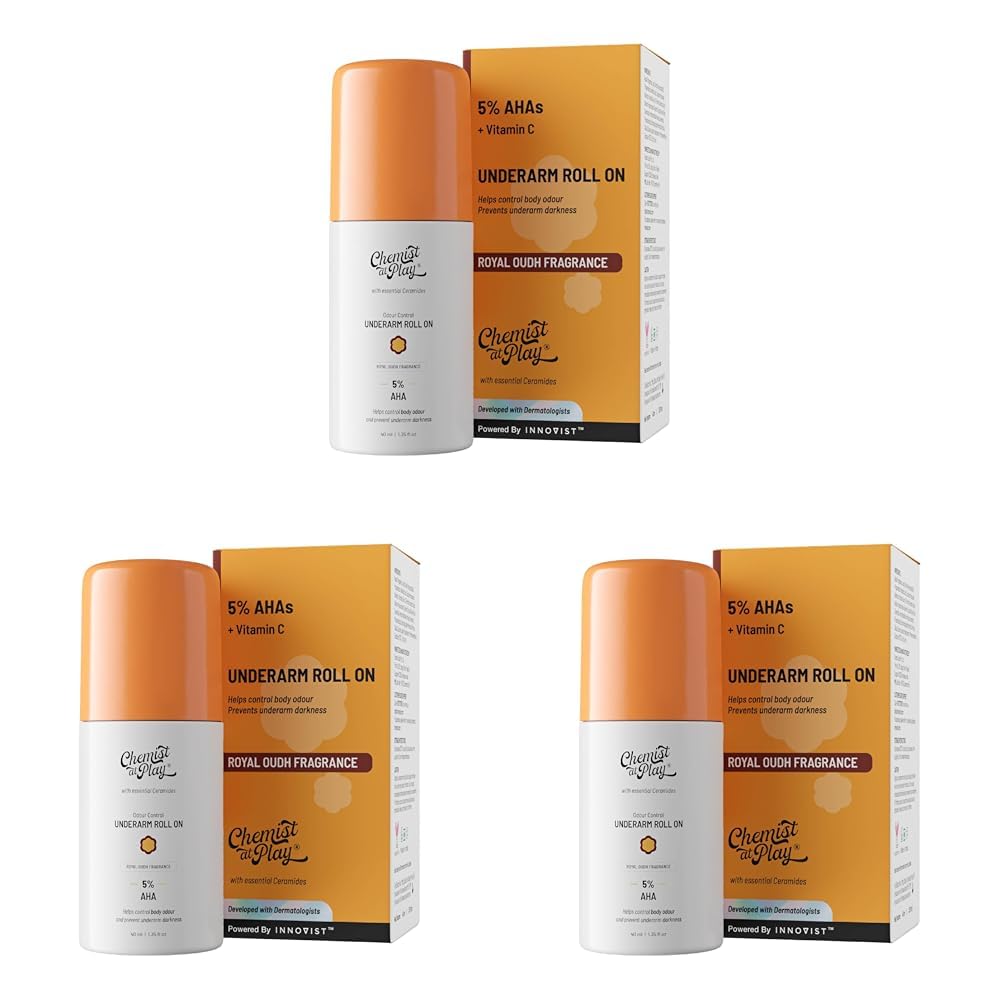 Chemist at Play UnderArm Roll-On with 5% AHA, Lactic Acid & 1% Mandelic Acid | Prevents Body Odour, Brightens Skin & Exfoliates Underarm | For Sensitive Skin | Royal Oudh...