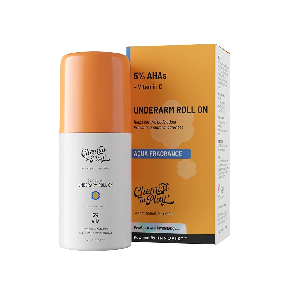 Chemist at Play UnderArm Roll-On with 5% AHA, Lactic Acid & 1% Mandelic Acid | Prevents Body Odour, Brightens Skin & Exfoliates Underarm | Fades Pigmentation & Kills Bacteria |...