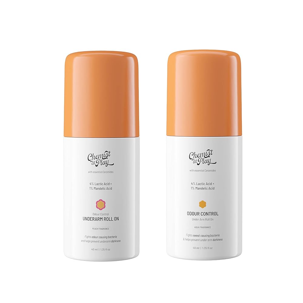 Chemist at Play UnderArm Roll-On with 5% Lactic Acid & 1% Mandelic Acid | Prevents Odour, Brightens Skin & Exfoliates Underarm | Long Lasting Peach & Aqua Fragrance | 80ml(Pack...