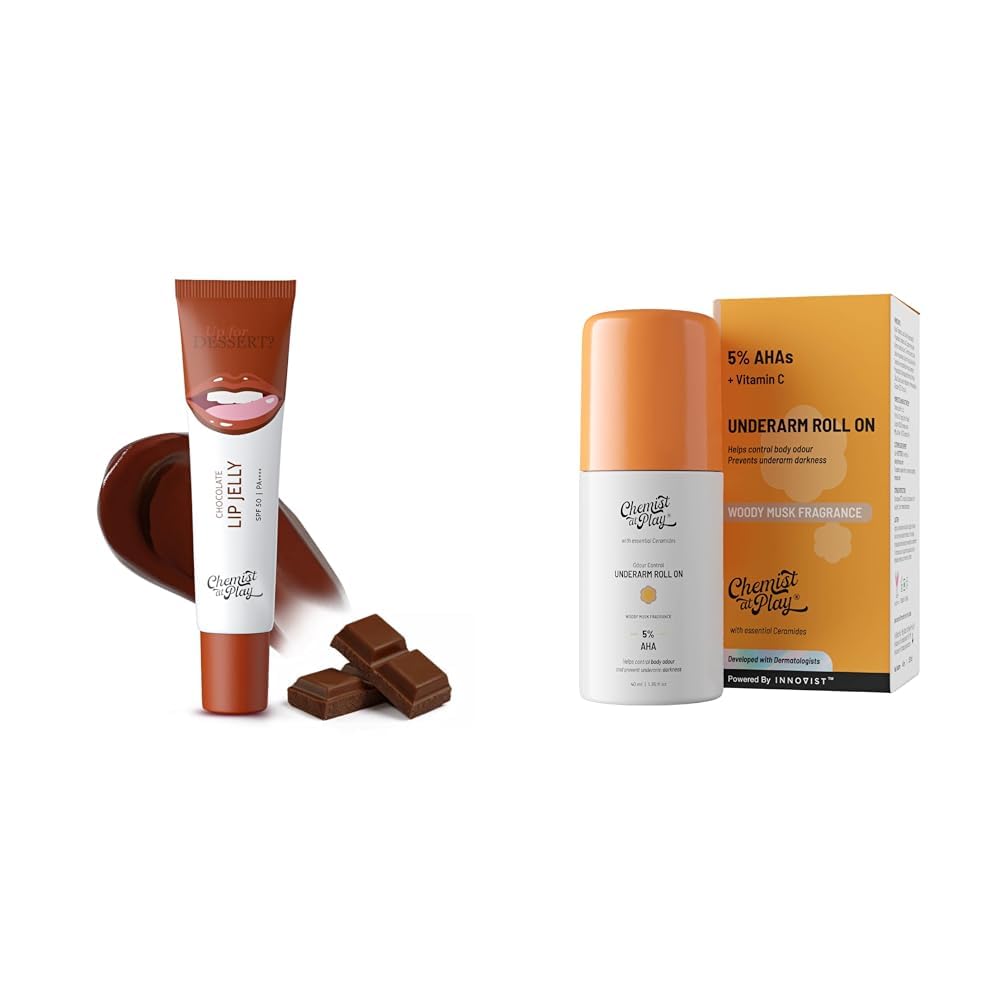 Chemist At PlayChocolate Tinted Lip Balm UnderArm Roll-On Deodorant with 5% AHA, Lactic Acid & 1% Mandelic Acid Vegan | SLS Free | 40ml