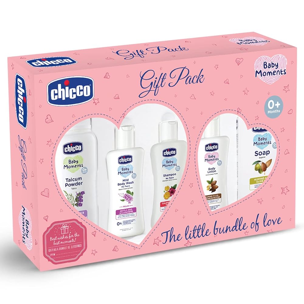 Chicco Baby Moments Baby Essentials Gift Pack (Pink) with 5 Baby Skincare & Haircare Products | Baby Care Gift Set for Newborn Baby Shower, New Parents, and Birthdays |...