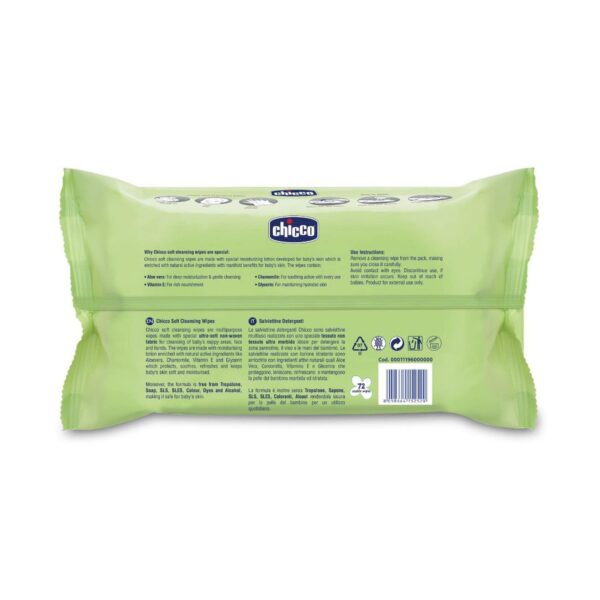 Chicco Fliptop Soft Cleansing Wipes combo (Pack of 3, 72 Count per Pack) - Chicco