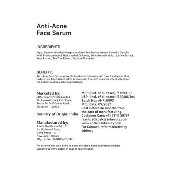 COAL CLEAN BEAUTY Anti-Acne Face Serum For Her (20ml) - COAL CLEAN BEAUTY