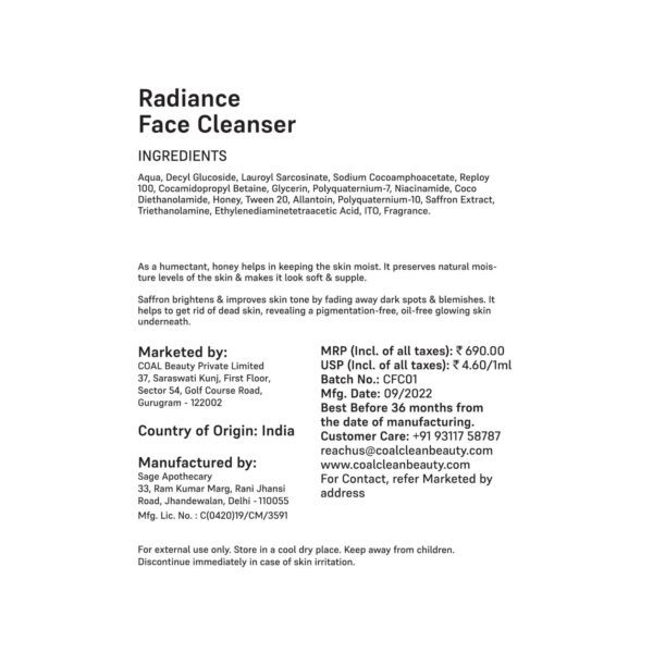 COAL CLEAN BEAUTY Radiance Face Cleanser For Her (150ml) - COAL CLEAN BEAUTY