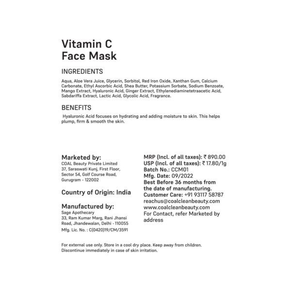 COAL CLEAN BEAUTY Vitamin C Face Mask For Her (50g) - COAL CLEAN BEAUTY