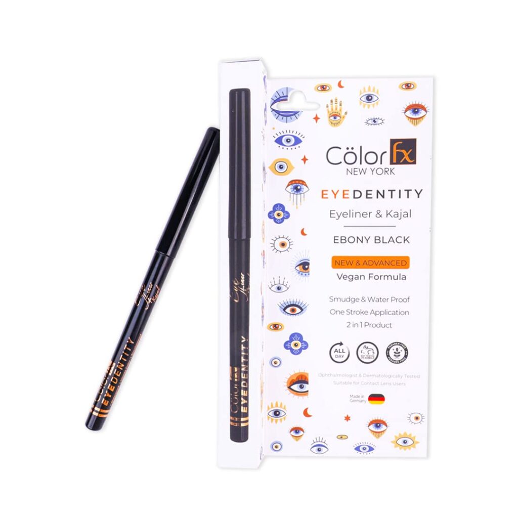 Color Fx New York Eyedentity 2-In-1 Kajal & Eyeliner Women, Intense Black Kajal Smudge Proof, Water Proof Eyeliner, Long Lasting Jet Black Ebony Black Kohl, 4G