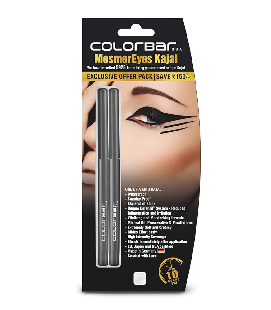 Colorbar Cosmetics MesmerEyes Kajal Duo, Black, 0.70 g (Pack of 2) | Lasts upto 10 hours | Nourishing | Waterproof