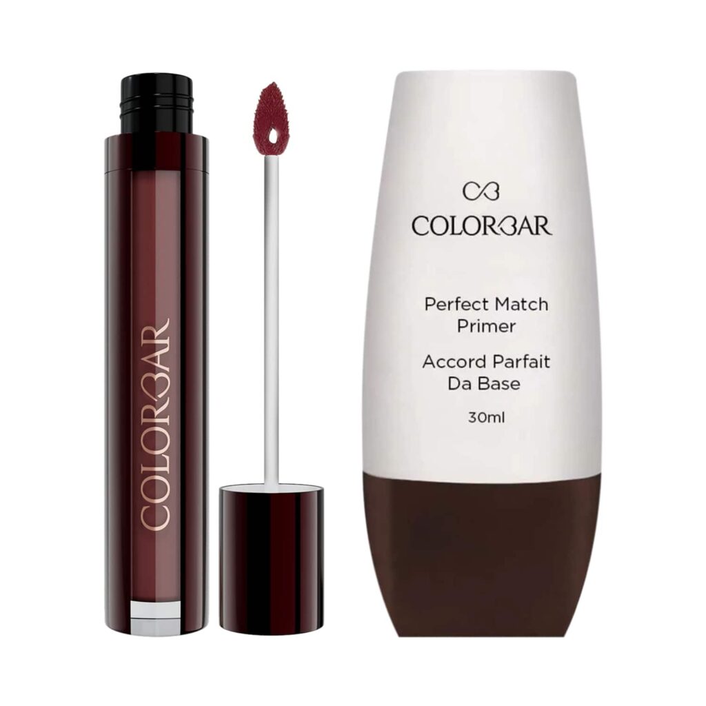 Colorbar Perfect Match Primer + Kiss Proof Liquid Lipstick - 007 Haute Latte Combo - Colorbar