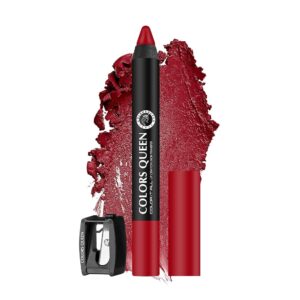 Colors Queen Color It All Lip Crayon Lipstick with Sharpener | Creamy Matte Finish | Smudge Proof & Waterproof | Long Lasting Crayon Lipstick for Women Last Upto 18 Hours (Blood...
