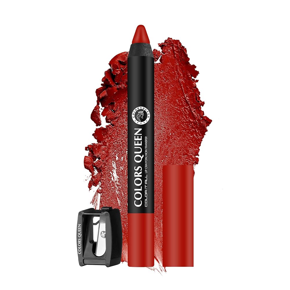 Colors Queen Color It All Lip Crayon Lipstick with Sharpener | Creamy Matte Finish | Smudge Proof & Waterproof | Long Lasting Crayon Lipstick for Women Last Upto 18 Hours (Third...