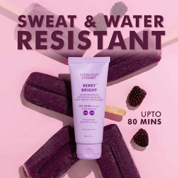 Conscious Chemist Berry Bright Sunscreen for Oily Skin SPF 50 PA ++++ UVA/UVB, Non-Greasy (50g) - Conscious Chemist
