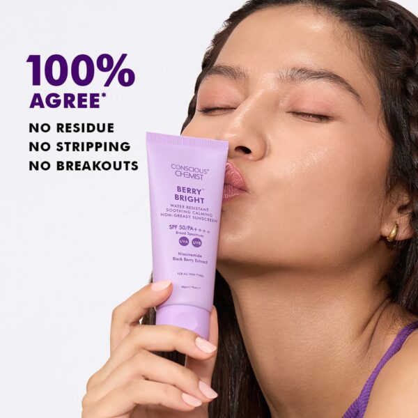 Conscious Chemist Berry Bright Sunscreen for Oily Skin SPF 50 PA ++++ UVA/UVB, Non-Greasy (50g) - Conscious Chemist