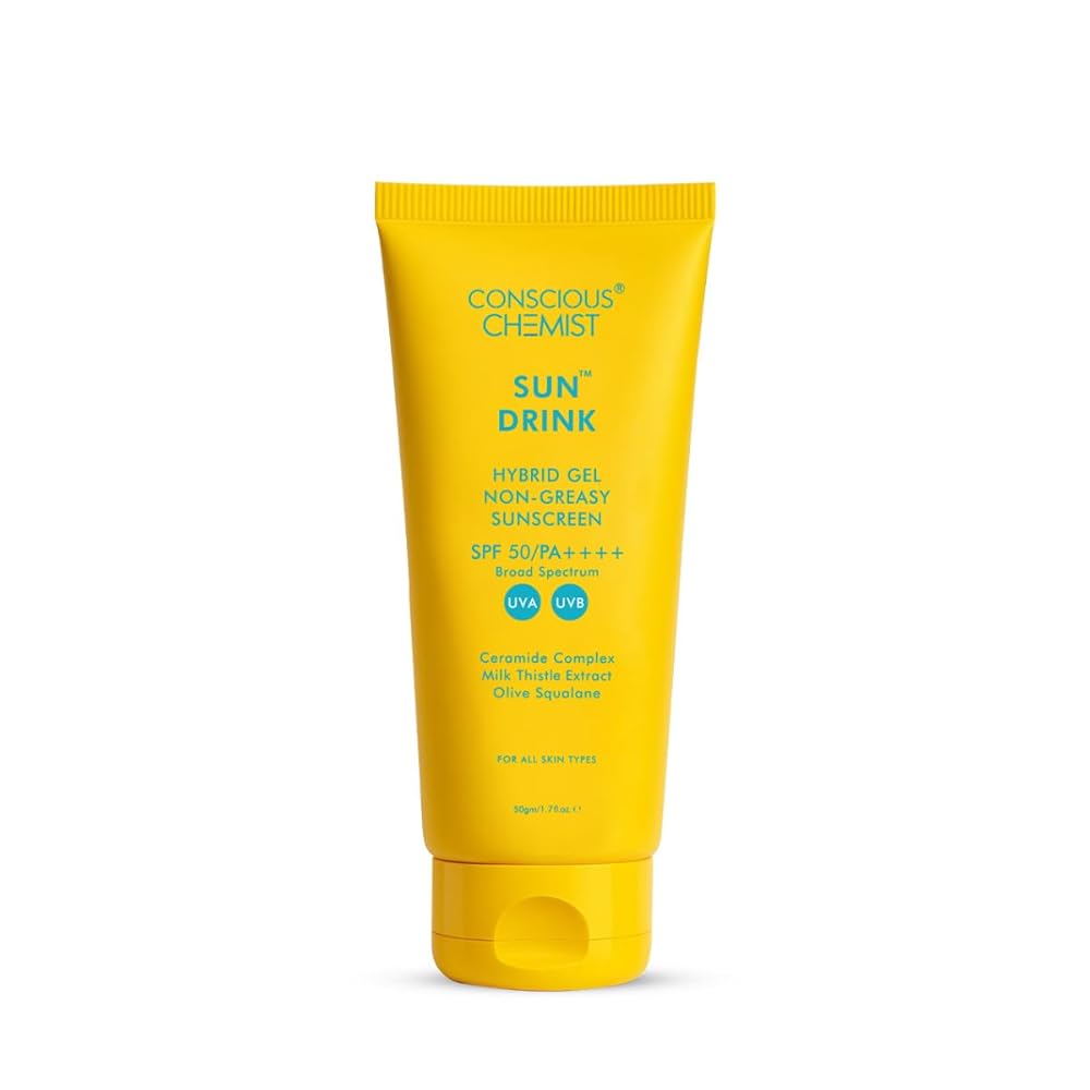 Conscious Chemist Dewy Ceramide Sunscreen SPF 50 PA++++ | For Oily Skin | UVA/UVB & Blue Light Protection | Fragrance-Free | For Men & Women, All Skin Type - Sun Drink | 50g