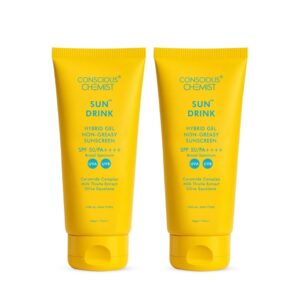 Conscious Chemist® Dewy Ceramide Sunscreen SPF 50 PA++++ | For Oily Skin | UVA/UVB & Blue Light Protection | Fragrance-Free | For Men & Women, All Skin Type - Sun Drink | Pack of 2