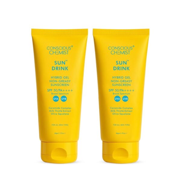 Conscious Chemist® Dewy Ceramide Sunscreen SPF 50 PA++++ | For Oily Skin | UVA/UVB & Blue Light Protection | Fragrance-Free | For Men & Women, All Skin Type - Sun Drink | Pack of 2
