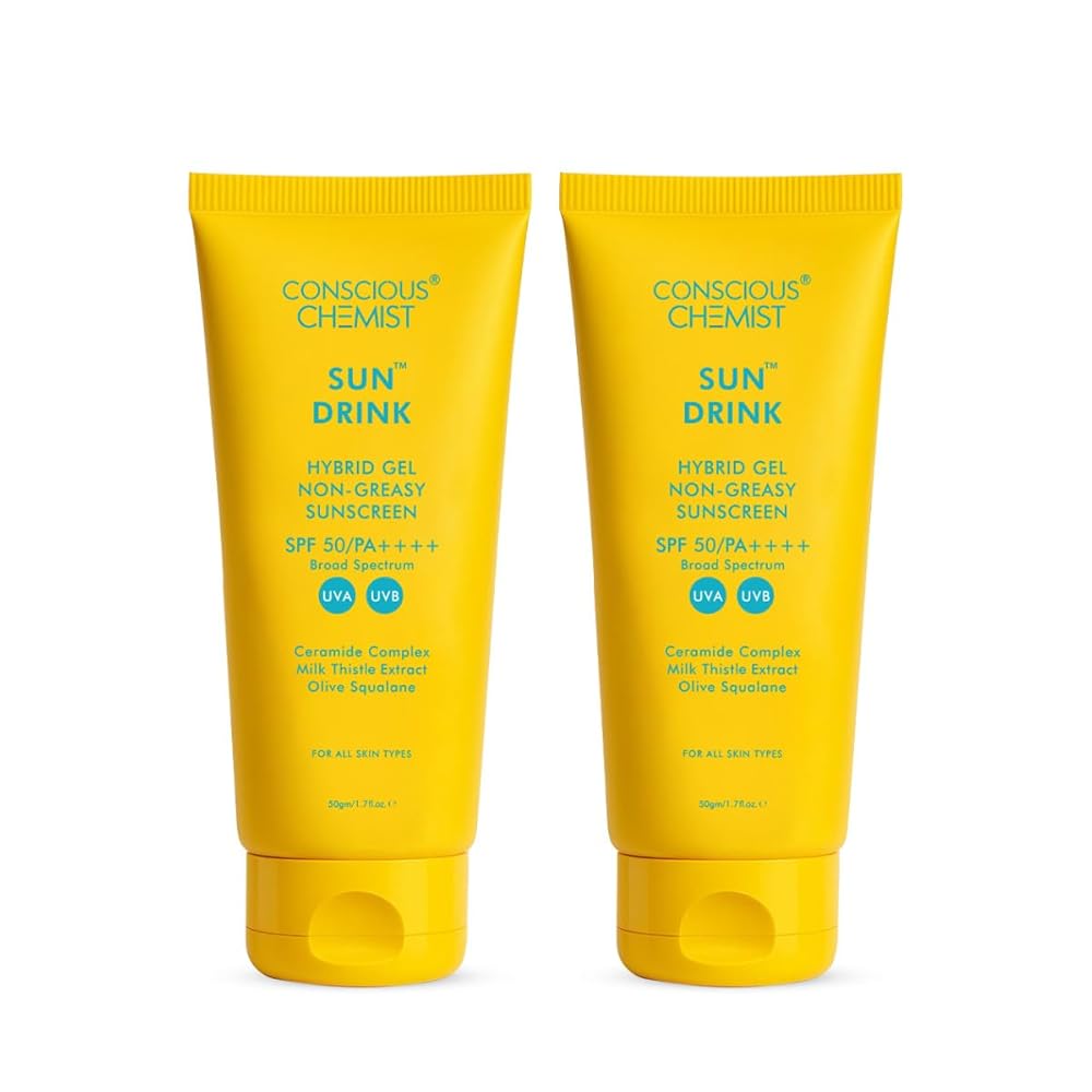 Conscious Chemist® Dewy Ceramide Sunscreen SPF 50 PA++++ | For Oily Skin | UVA/UVB & Blue Light Protection | Fragrance-Free | For Men & Women, All Skin Type - Sun Drink | Pack of 2