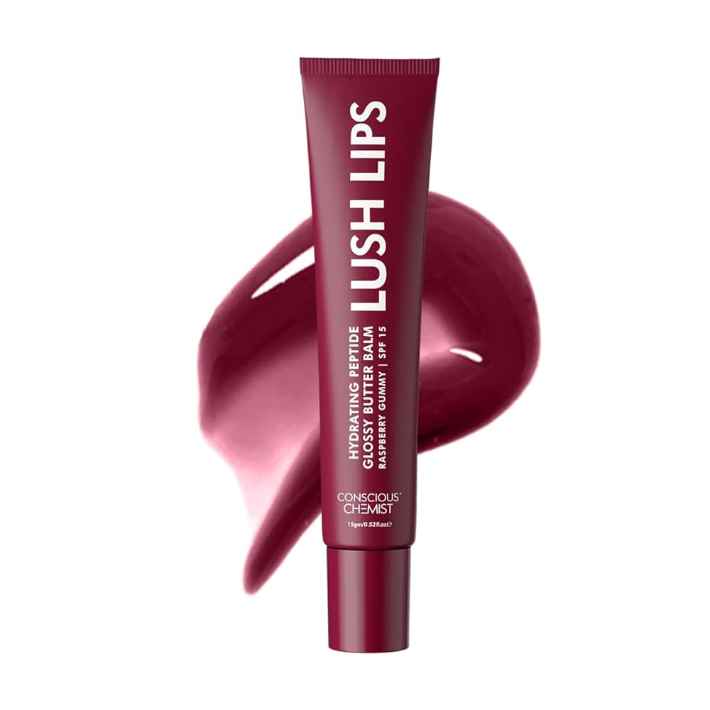 Conscious Chemist® Peptide Lip Balm - Lush Lips with SPF15 | 15g | Raspberry Gummy for Dry & Chapped Lips | 24 hr Hydration & Moisturizing Lip Balm for Women | For Pigmentation...