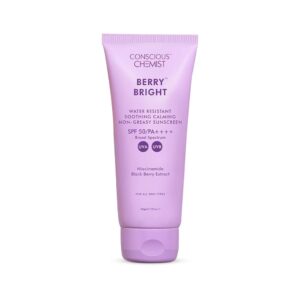 Conscious Chemist® Sunscreen SPF 50 PA++++ | 50g | Sunscreen for Oily Skin, Gel Sunscreen, Niacinamide with Black Berry Extract, Hybrid Lightweight, All Skin Types - Berry Bright