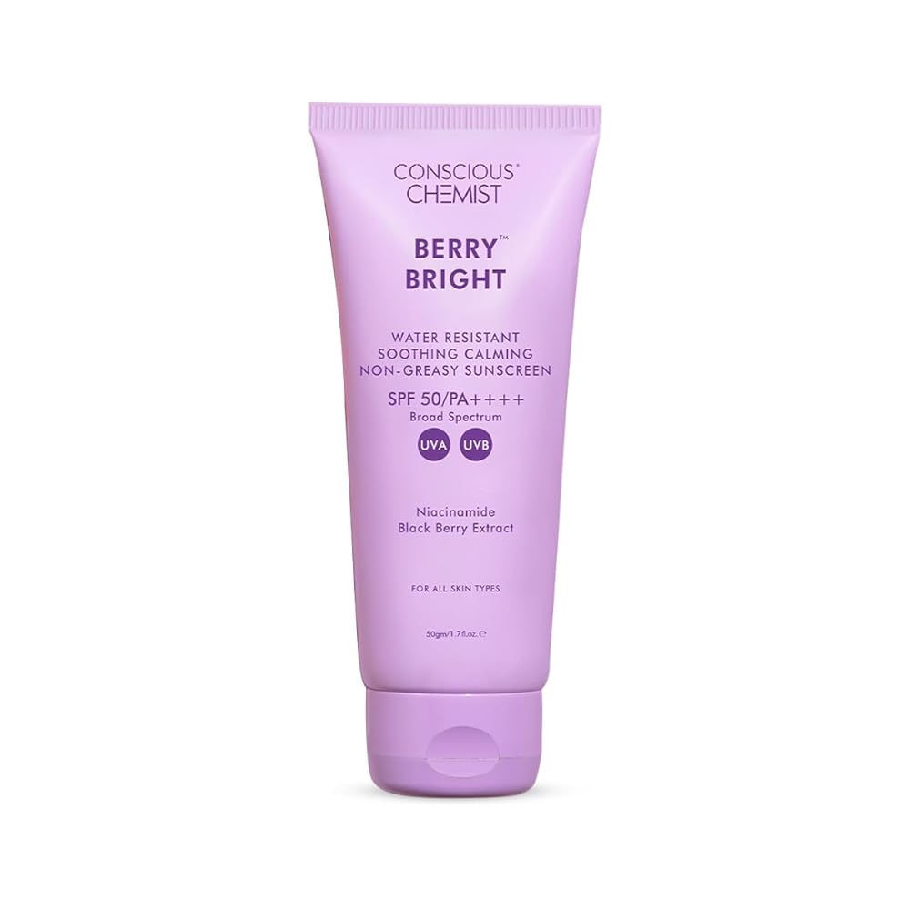 Conscious Chemist® Sunscreen SPF 50 PA++++ | 50g | Sunscreen for Oily Skin, Gel Sunscreen, Niacinamide with Black Berry Extract, Hybrid Lightweight, All Skin Types - Berry Bright