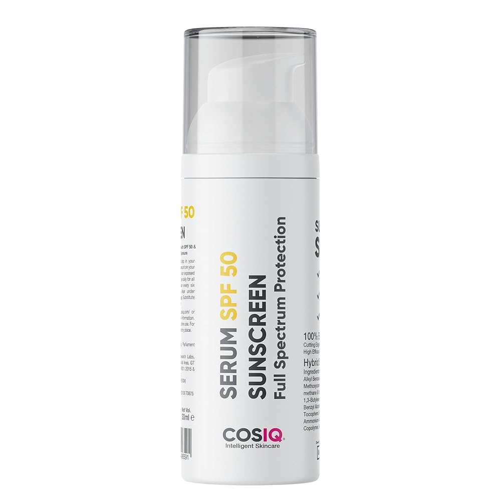 Cos-IQ Face Serum Sunscreen SPF 50 + and PA++++ | Gel based sunscreen for oily, dry, combination skin, normal skin | Broad spectrum sunscreen, No White Cast, Lightweight | 30ML