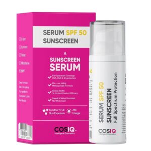 Cos-IQ Sunscreen SPF 50 Serum, PA++++ | For Oily, Dry, Acne-prone Skin |Ultra Lightweight Texture |Non-Greasy |No White Cast |Broad Spectrum Protection & Blue Light Protection |...