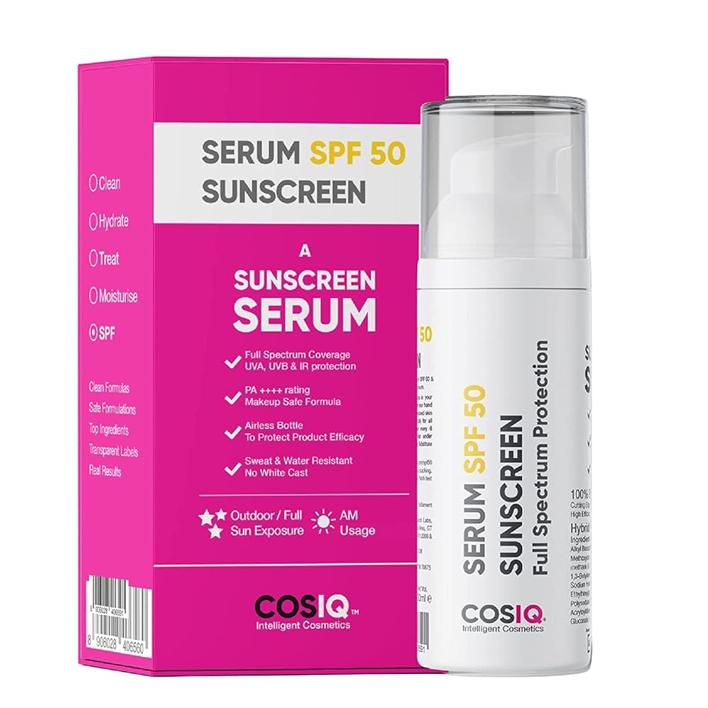 Cos-IQ Sunscreen SPF 50 Serum, PA++++ | For Oily, Dry, Acne-prone Skin |Ultra Lightweight Texture |Non-Greasy |No White Cast |Broad Spectrum Protection & Blue Light Protection |...