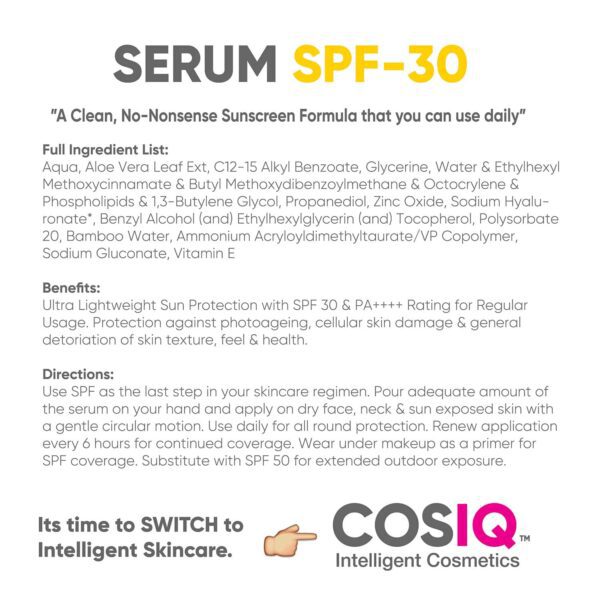 COSIQ Daily Use Sunscreen Serum SPF 30 PA++++ (30ml) - COSIQ