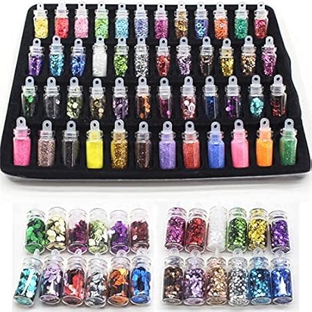 COSLUXE 3D Glitter Set of Nail Decoration,Nail Art Tool for Nail Decoration Multicolour - Set of 48 Bottles