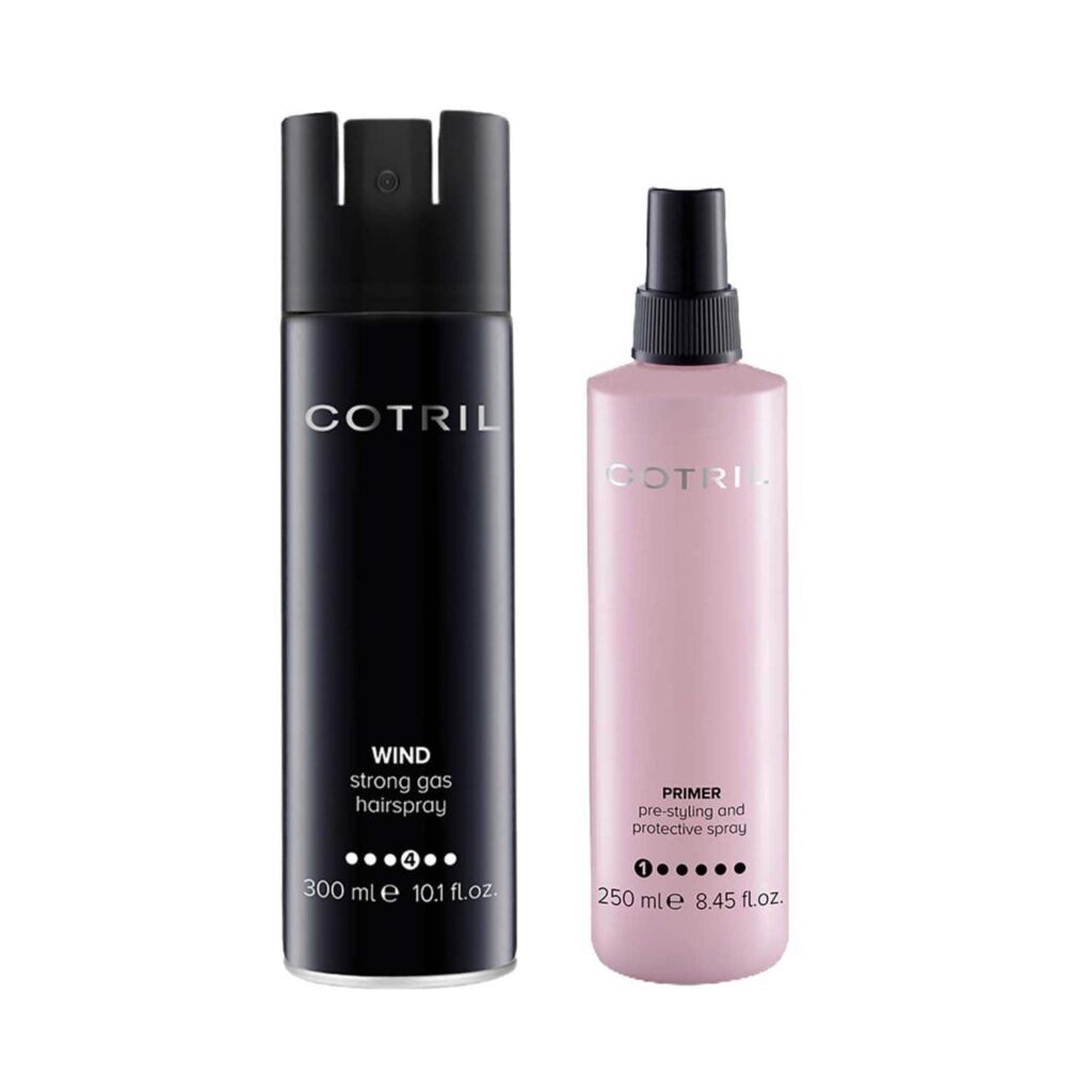 Cotril Primer Pre-styling and Protective Spray (250 ml) + Wind Strong Gas Hairspray (300 ml) Combo - COTRIL