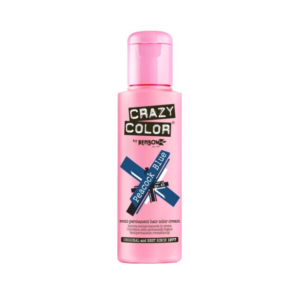 Crazy Color Semi Permanent Hair Color Cream - 45 Peacock Blue (100ml) - Crazy Color