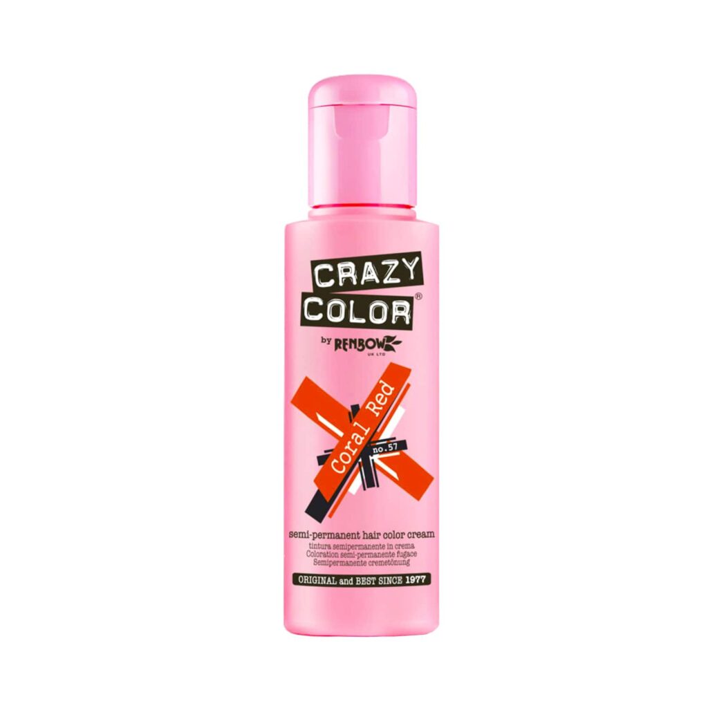 Crazy Color Semi Permanent Hair Color Cream - 57 Coral Red (100ml) - Crazy Color