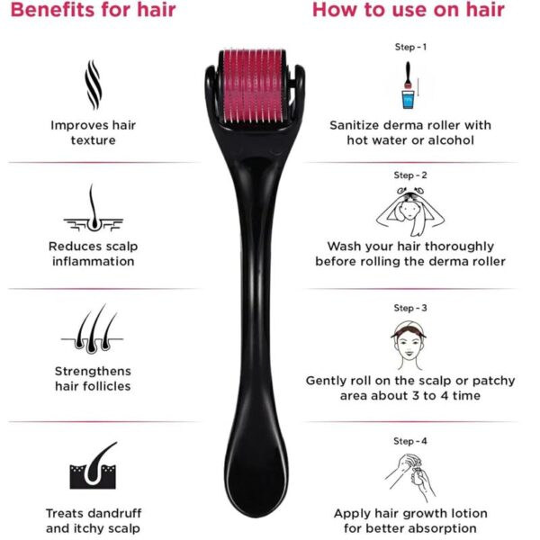Crescent Premium Derma Roller with 540 Titanium Micro Needles for Beard Regrowth| Hair Regrowth|facial Rejuvenation| Reducing Rrinkles and Stratch Marks| Size: 0.5 Mm|Men &...