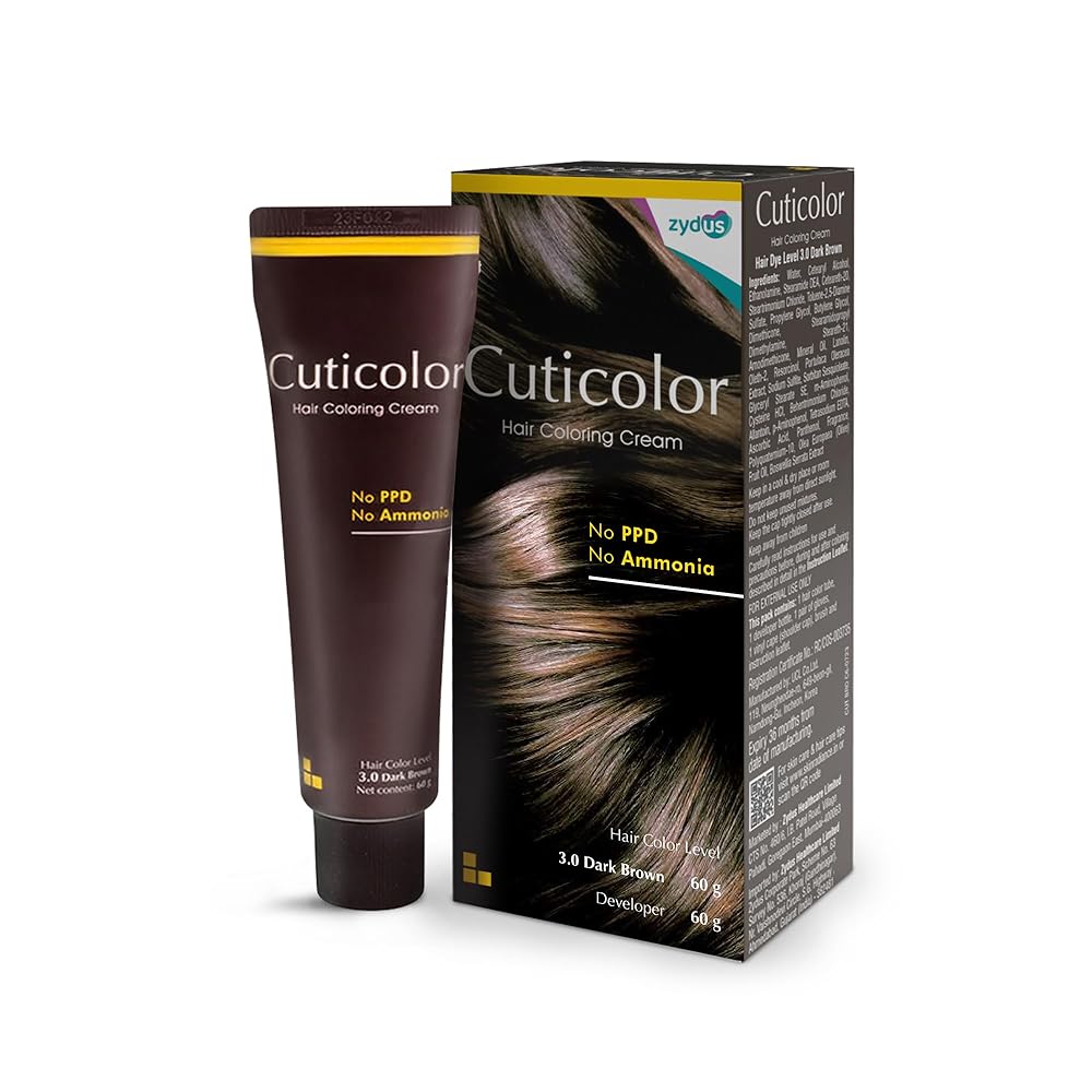Cuticolor Permanent Hair Color Cream|#1 Dr Prescribed|For Sensitive Skin|Eco Mechanism For Preserving Scalp Health|Enriched With Portulaca & Boseivela Extracts (Dark Brown,60G...