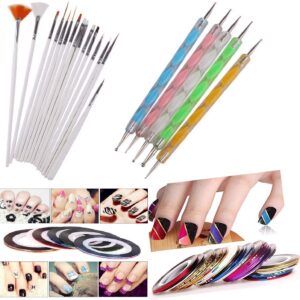 DALUCI Nail Art Kit – 30-Piece Nail Painting & Design Set with 15 Brushes, 5 Dotting Pens & 10 Striping Tapes – Professional Nail Art Tools for Acrylic, Gel, Manicure, Pedicure...