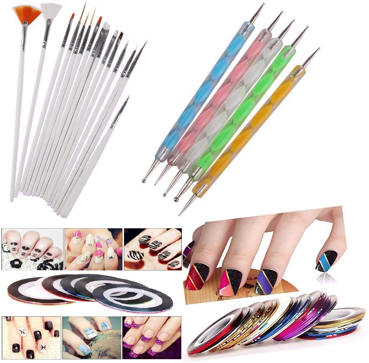 DALUCI Nail Art Kit – 30-Piece Nail Painting & Design Set with 15 Brushes, 5 Dotting Pens & 10 Striping Tapes – Professional Nail Art Tools for Acrylic, Gel, Manicure, Pedicure...