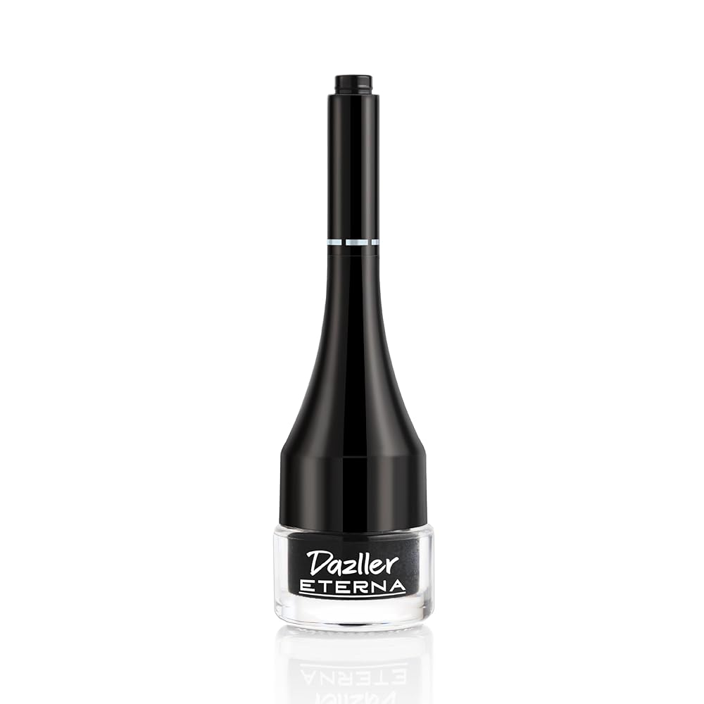 Dazller Eterna Eye Sensation Gel Eyeliner|Water-proof|Smudge-proof|Infused Herbal Extracts - Chamomile & Calendula|Flat Brush|Deep Matte Black|3g
