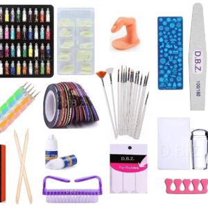 D.B.Z.® Nail Art Kit - 48 Pcs Glass Bottles Glitter,100 Nails,5 Nail Tapes, Stamping Plate, Stamper with Scrapper, Cuticle Wooden Sticks Buffer Complete Nail Art Ki For Learners...