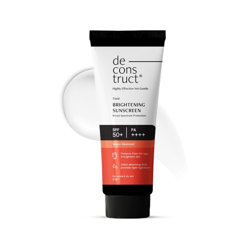 Deconstruct Brightening Fluid Sunscreen SPF 50+ with Niacinamide | Lightweight, Dewy & Hydrating for Dry & Normal Skin | Broad Spectrum UVA/UVB Protection | 8-Hour Long-Lasting,...