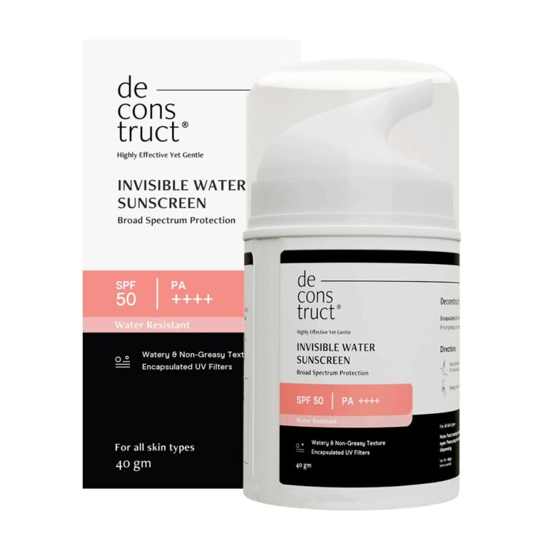 Deconstruct Invisible Water Sunscreen SPF 50 PA+++ | Instant Cooling & Freshness | 8-Hour Water-Resistant | Broad Spectrum UVA & UVB Protection | No White Cast | For All Skin...