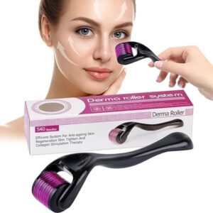 Derma Roller System with 540 Needles, Anti-ageing Skin Regeneration Tool, Titanium alloy micro needles 0.5mm, suitable for beard also, reduces hairfall, stimulates hair follicles