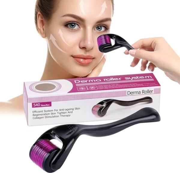 Derma Roller System with 540 Needles, Anti-ageing Skin Regeneration Tool, Titanium alloy micro needles 0.5mm, suitable for beard also, reduces hairfall, stimulates hair follicles
