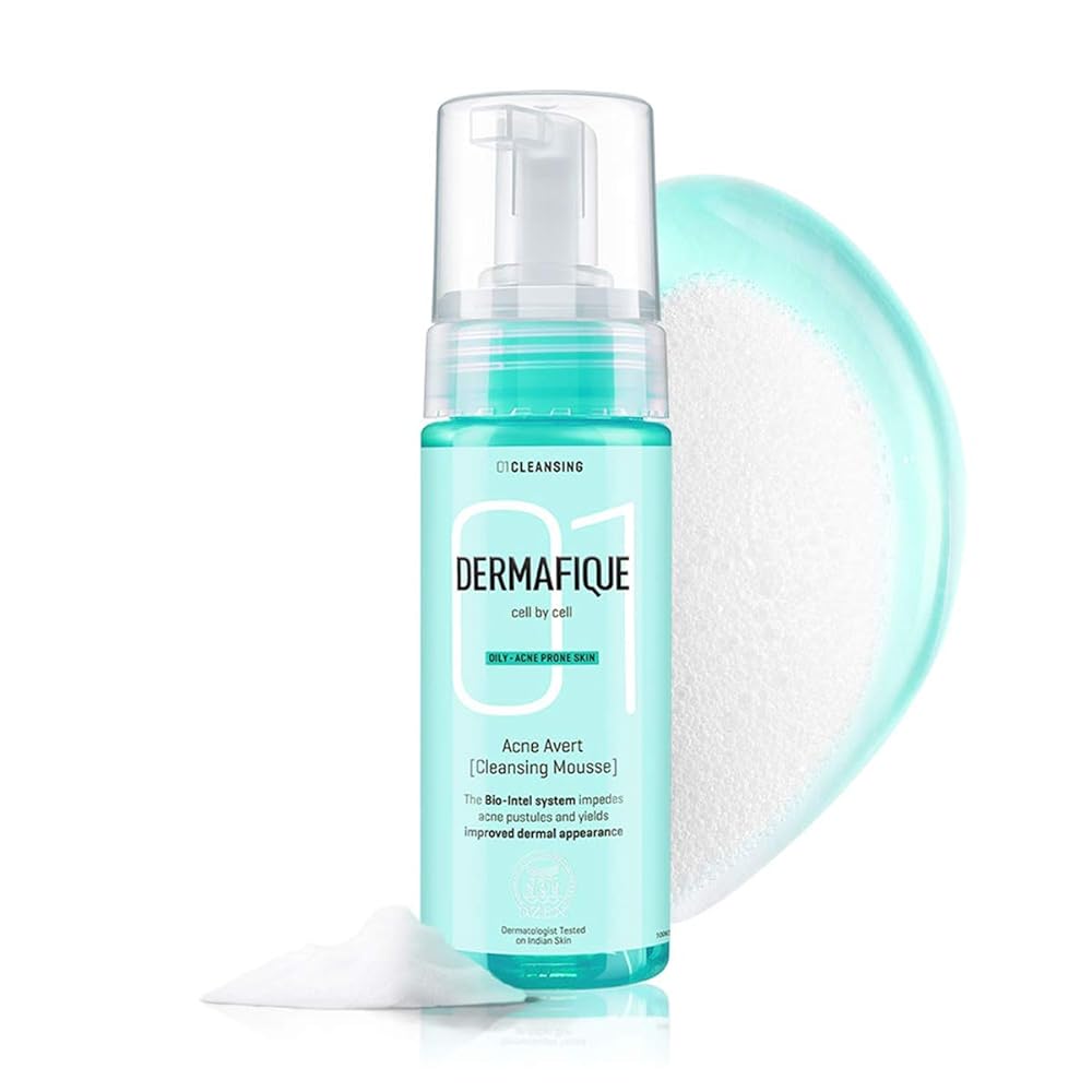 Dermafique Acne Avert Cleansing Mousse, 150 ml - for Acne Prone Skin- Suits Oily and Dry Skin - Foaming Face Wash with Salicylic acid - Cleanses Pores and Clears Out Excess...