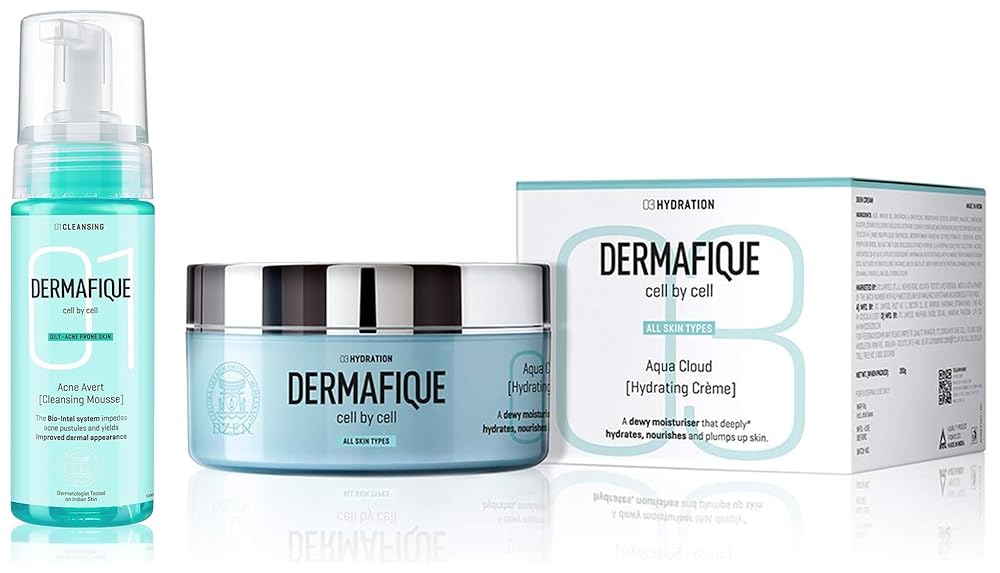 Dermafique Acne Avert Cleansing Mousse Facewash For Oily To Acne Prone Skin Dermatologist Tested P & Aqua Cloud Hydrating Crã¨Me For All Skin Types Dermatologist Tested Face And...