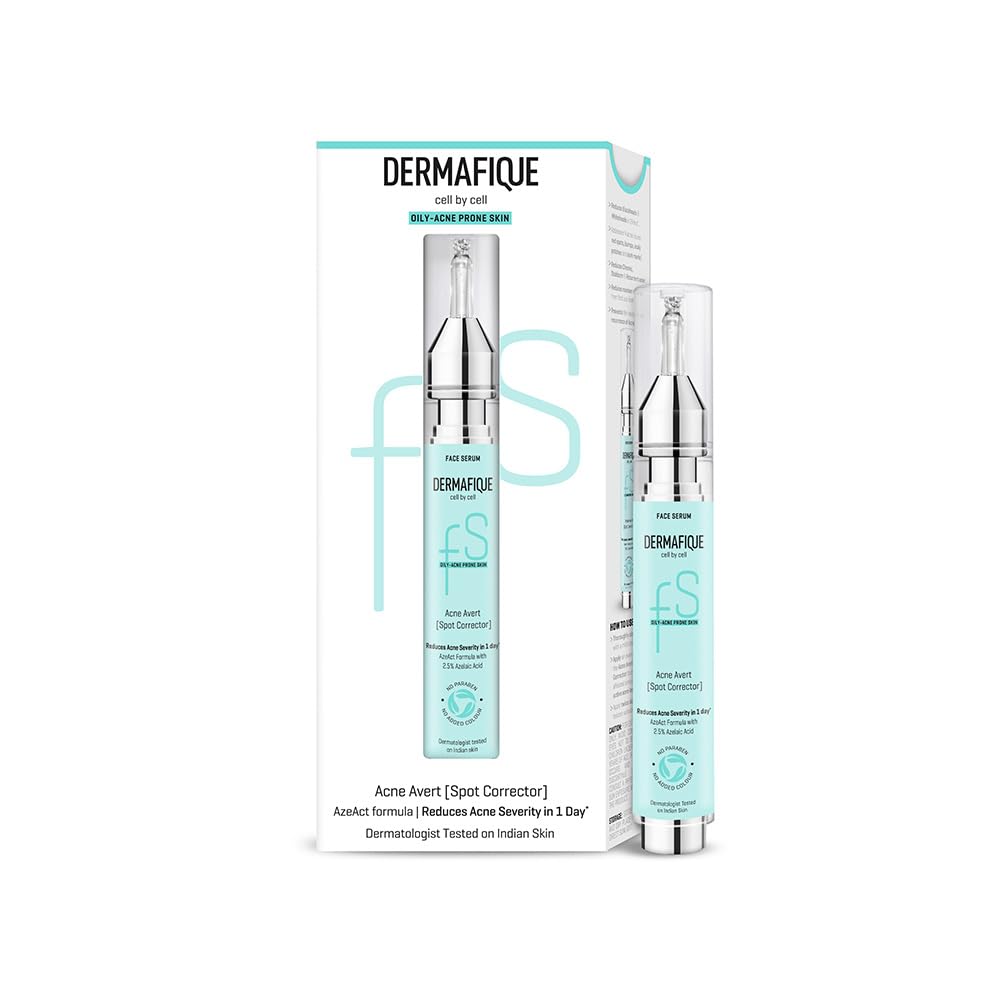 Dermafique Acne Avert Spot Corrector Face Serum with 2.5% Azelaic Acid, 15 ml, Serum for Oily - Acne Prone Skin, Dermatologist Tested on Indian Skin, Reduces Acne Severity in...