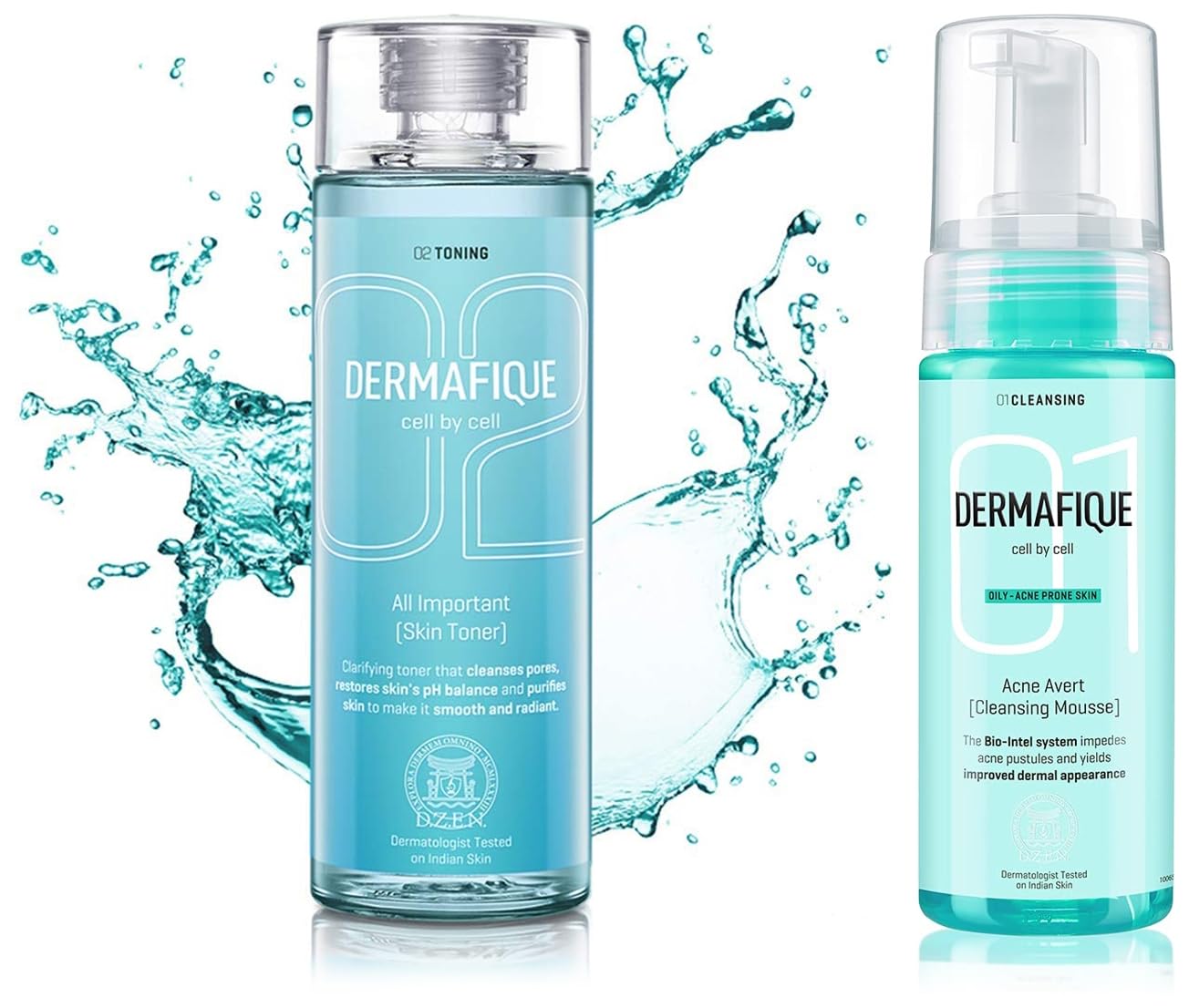 Dermafique All Important Skin Toner, Aqua Marine, 150ml & Dermafique Acne Avert Cleansing Mousse Facewash for Oily To Acne Prone Skin, Dermatologist Tested, P